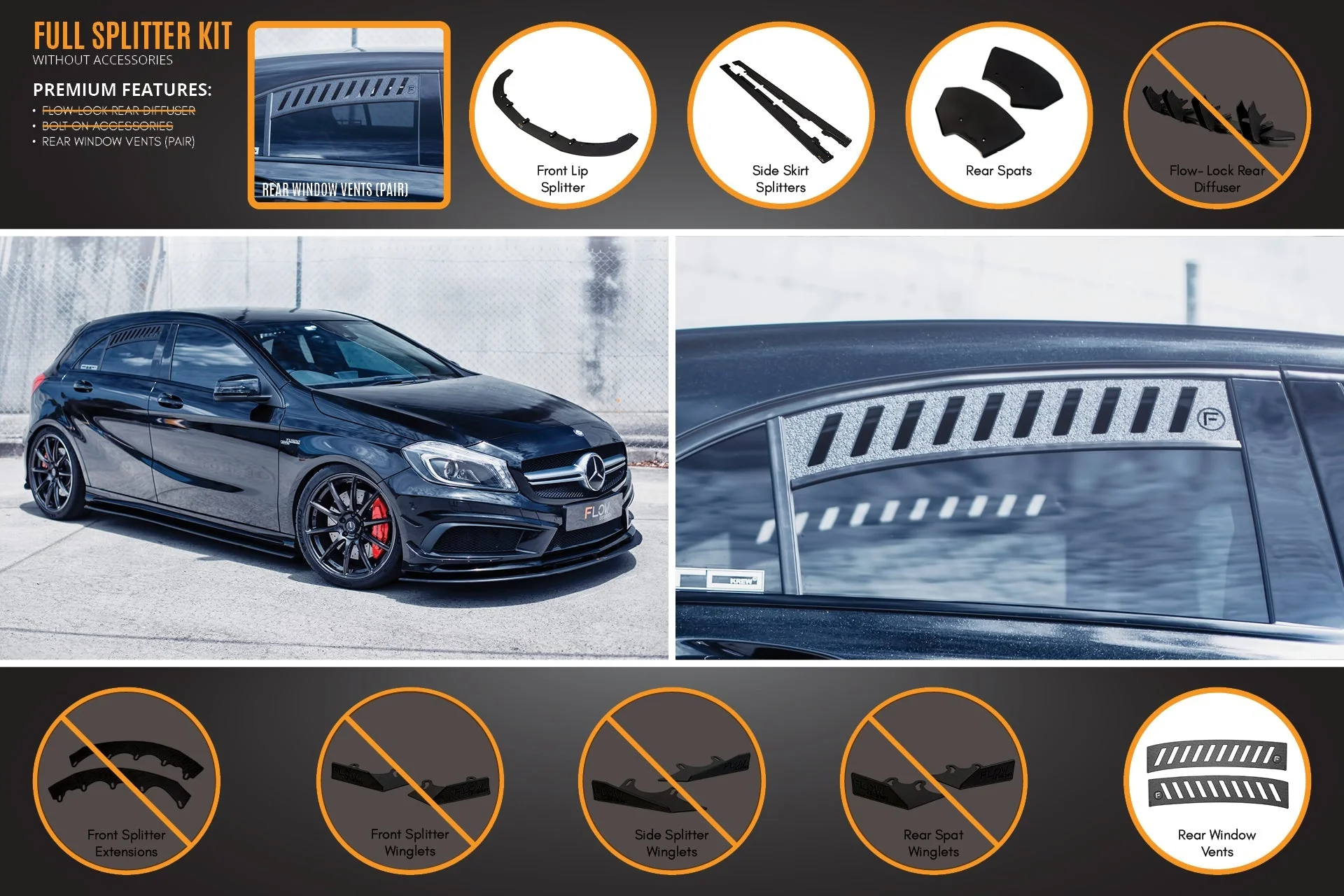 A45 AMG W176 (PFL) Full Lip Splitter Set - Image 3