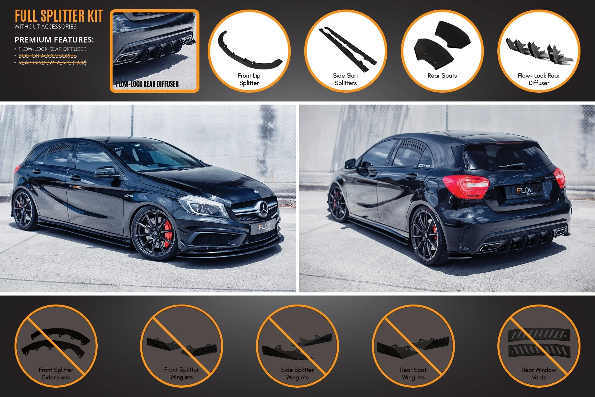 A45 AMG W176 (PFL) Full Lip Splitter Set - Image 4