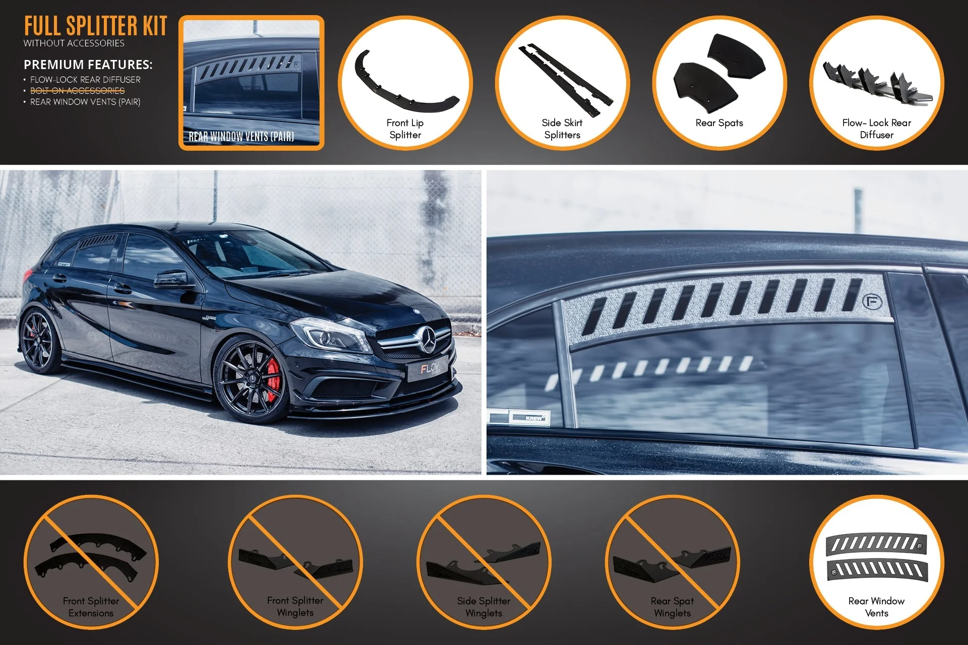 A45 AMG W176 (PFL) Full Lip Splitter Set - Image 5