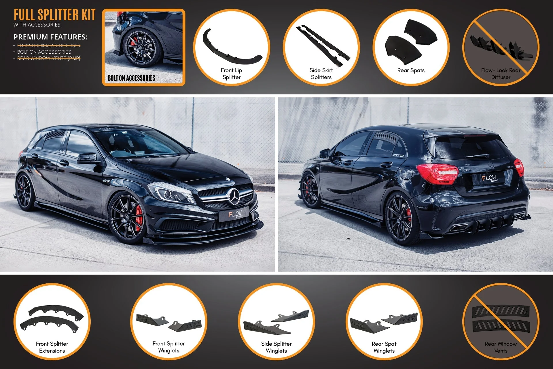 A45 AMG W176 (PFL) Full Lip Splitter Set - Image 6