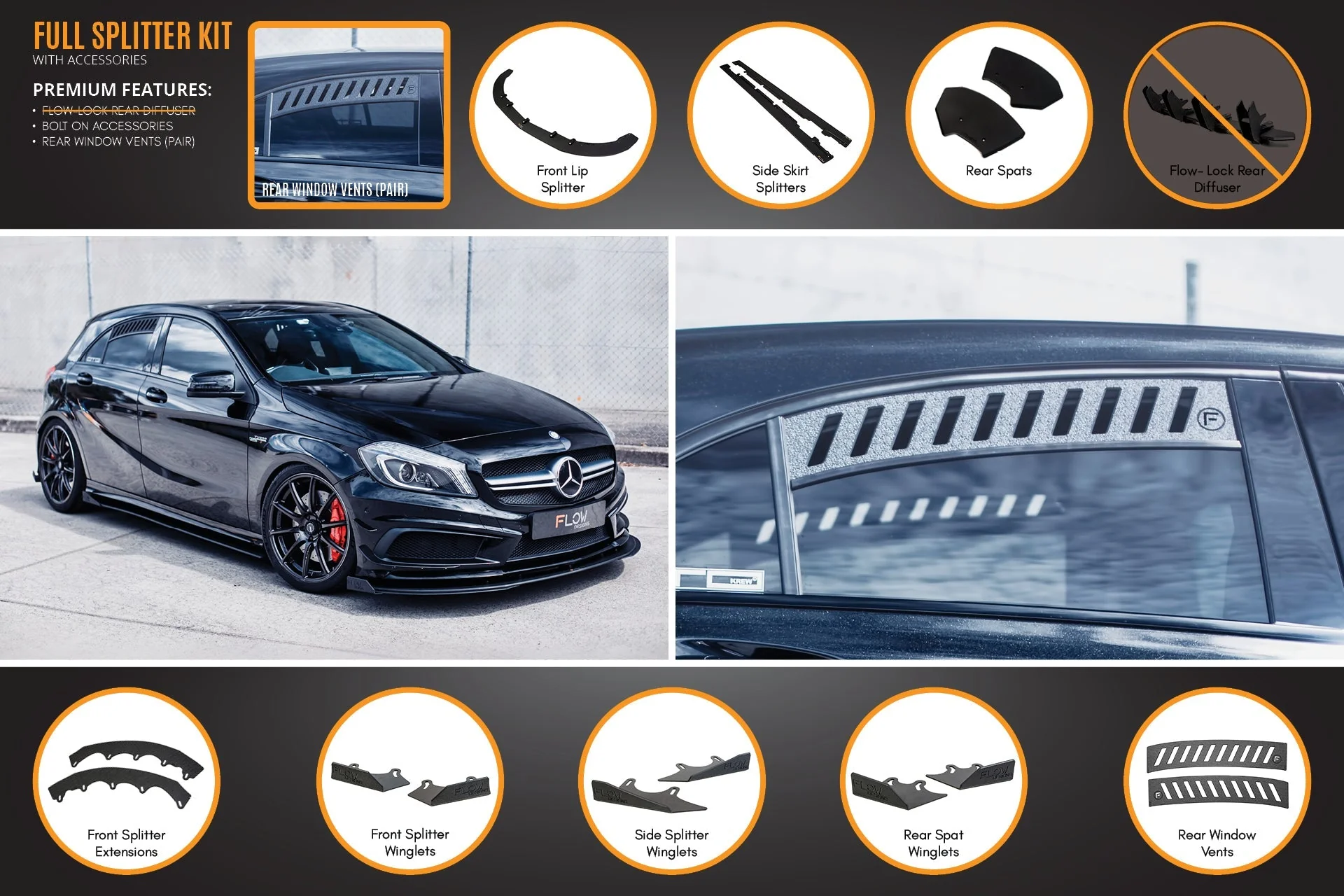 A45 AMG W176 (PFL) Full Lip Splitter Set - Image 7