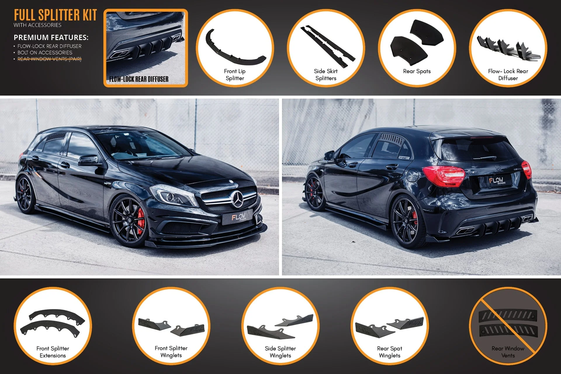 A45 AMG W176 (PFL) Full Lip Splitter Set - Image 8