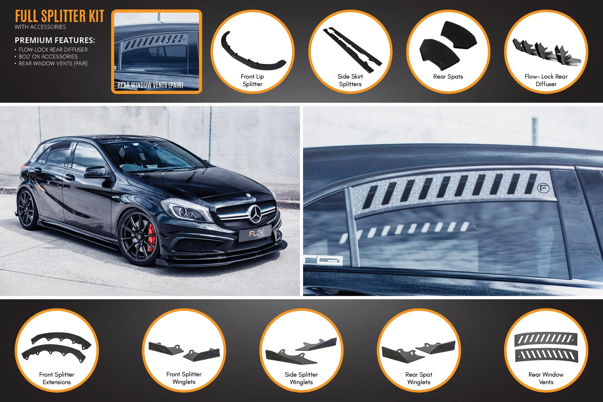 A45 AMG W176 (PFL) Full Lip Splitter Set - Image 9