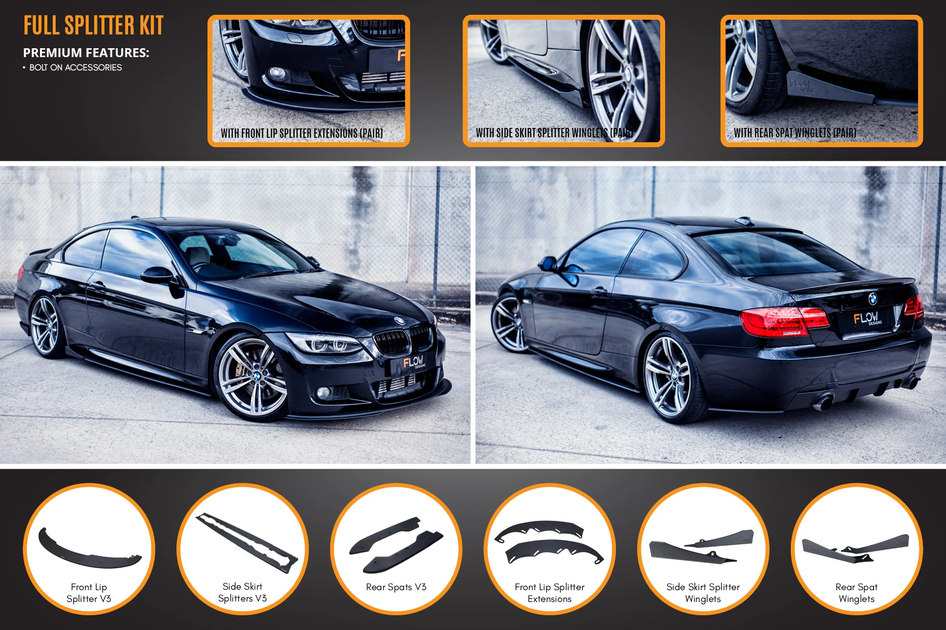 E92 M Pre LCI Sport Full Lip Splitter Set - Image 3