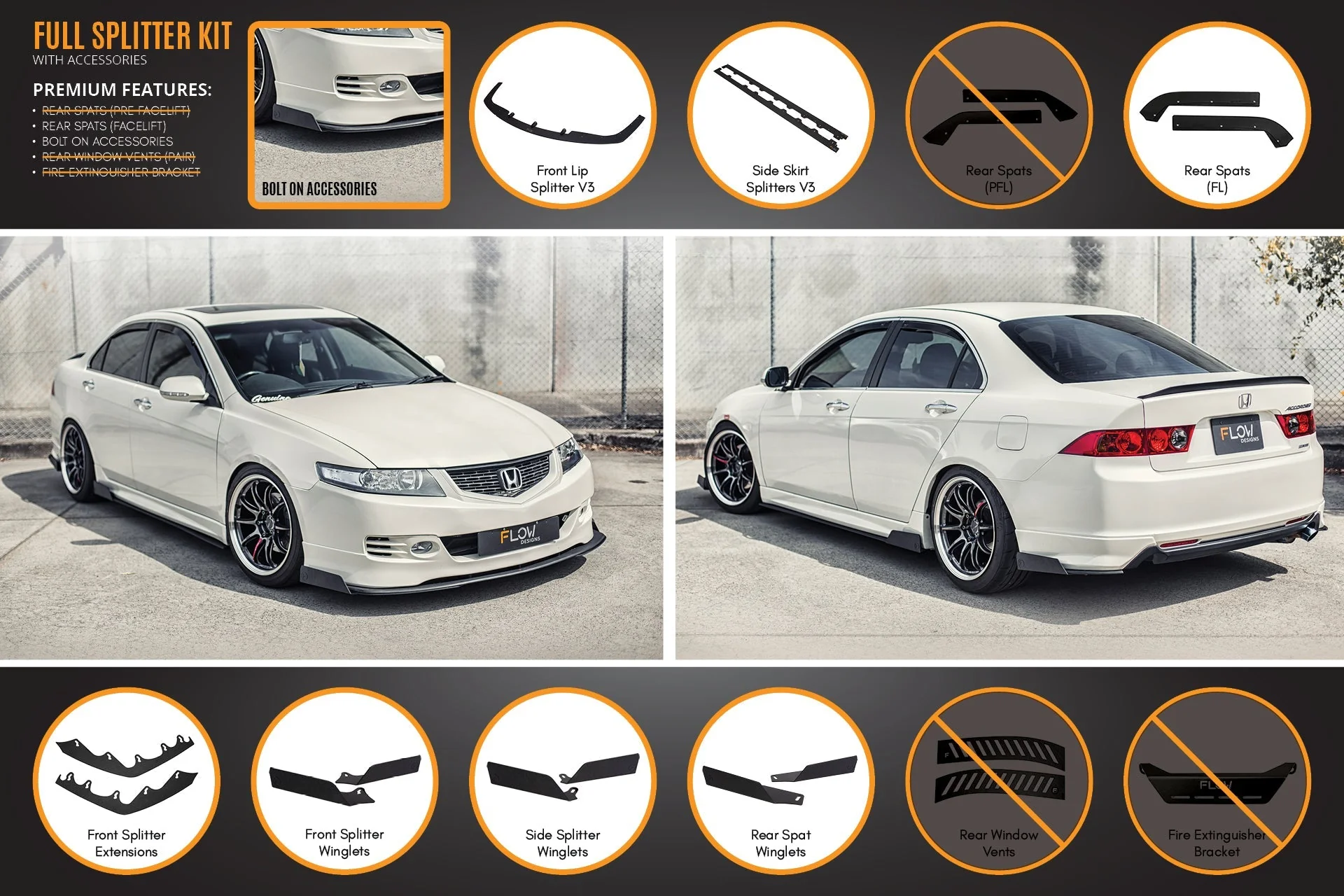 Honda Accord Euro FACELIFT CL7/CL9 Full Lip Splitter Set - Image 14