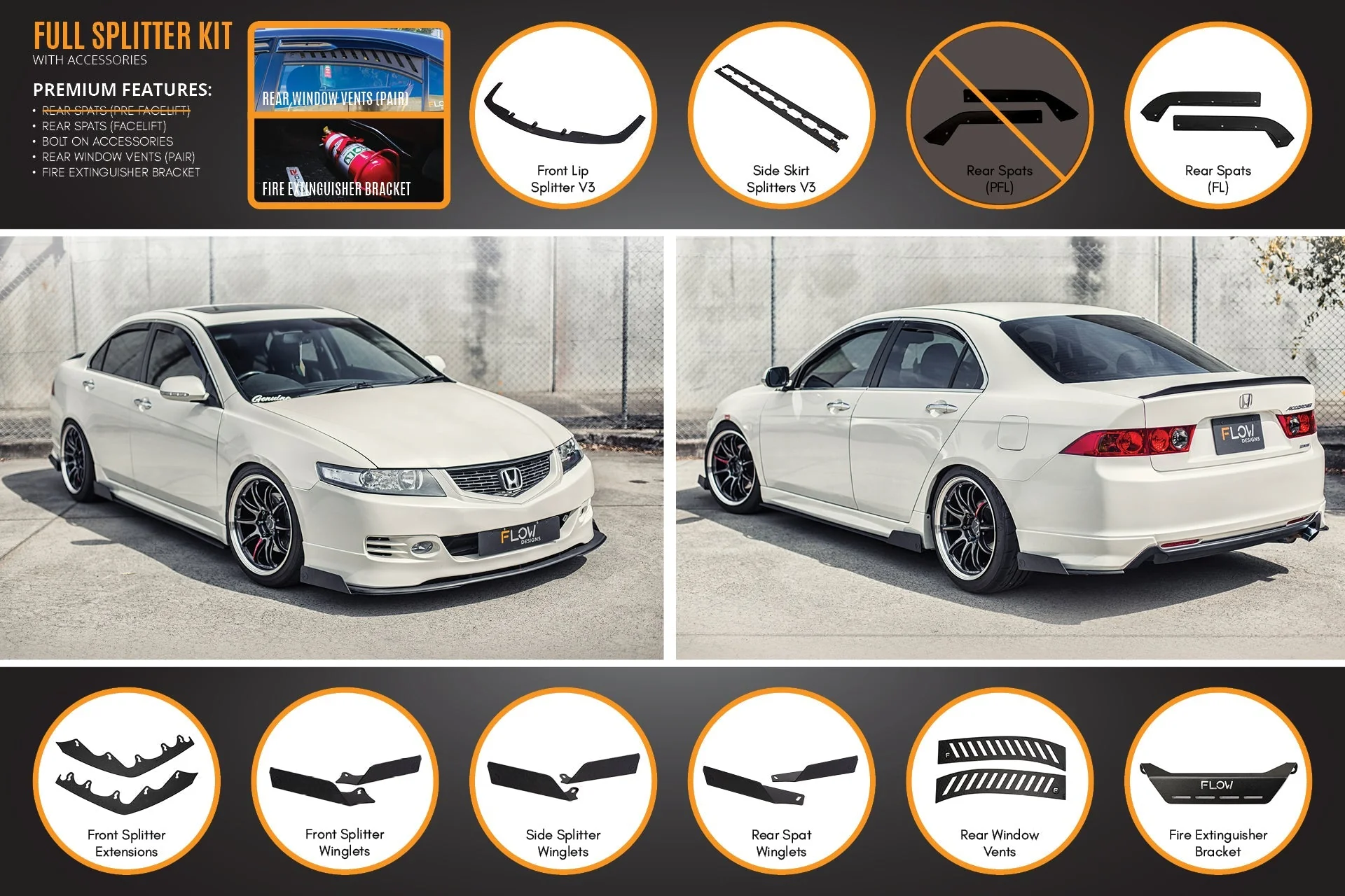 Honda Accord Euro FACELIFT CL7/CL9 Full Lip Splitter Set - Image 17