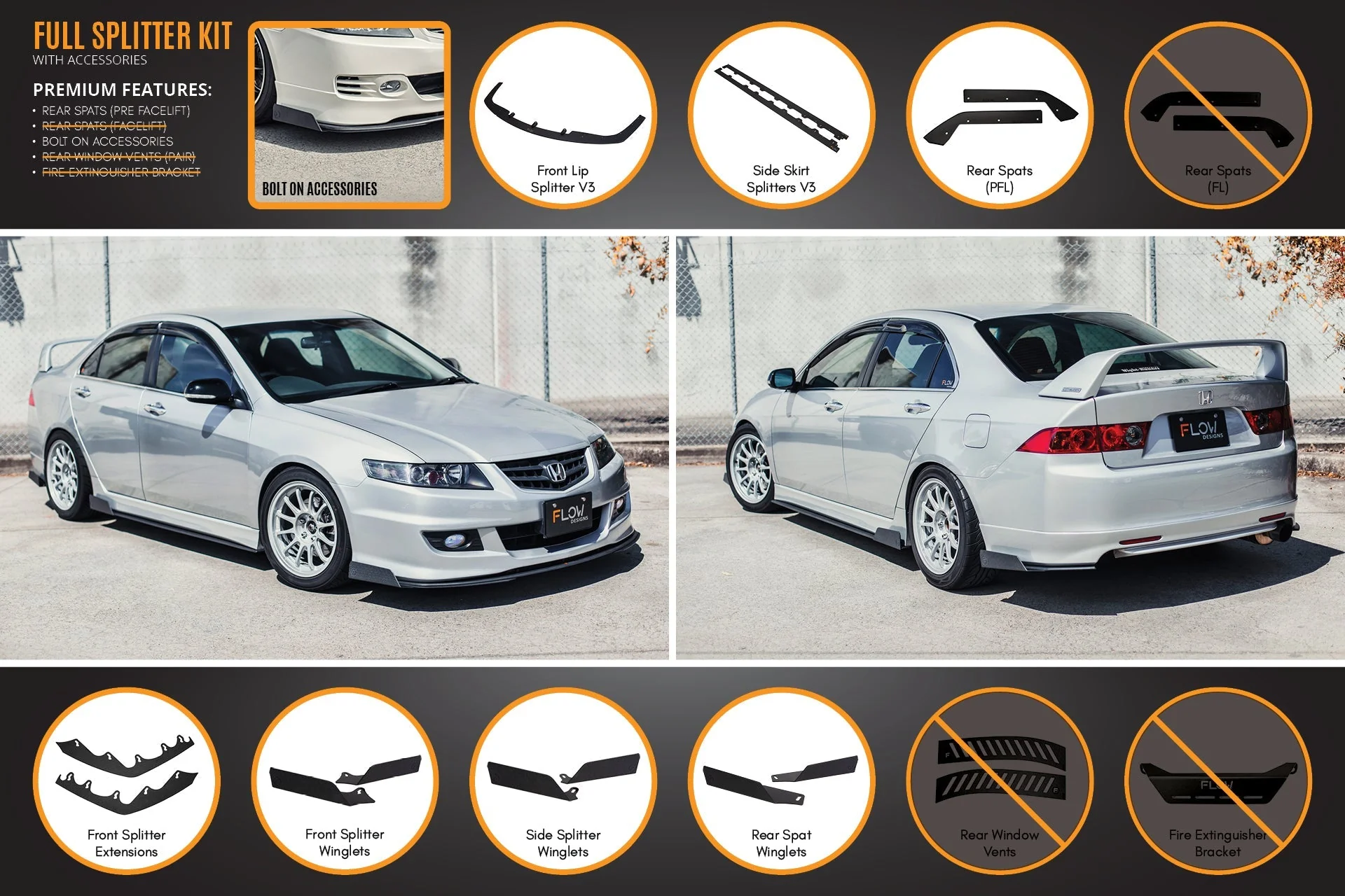 Honda Accord Euro FACELIFT CL7/CL9 Full Lip Splitter Set - Image 6