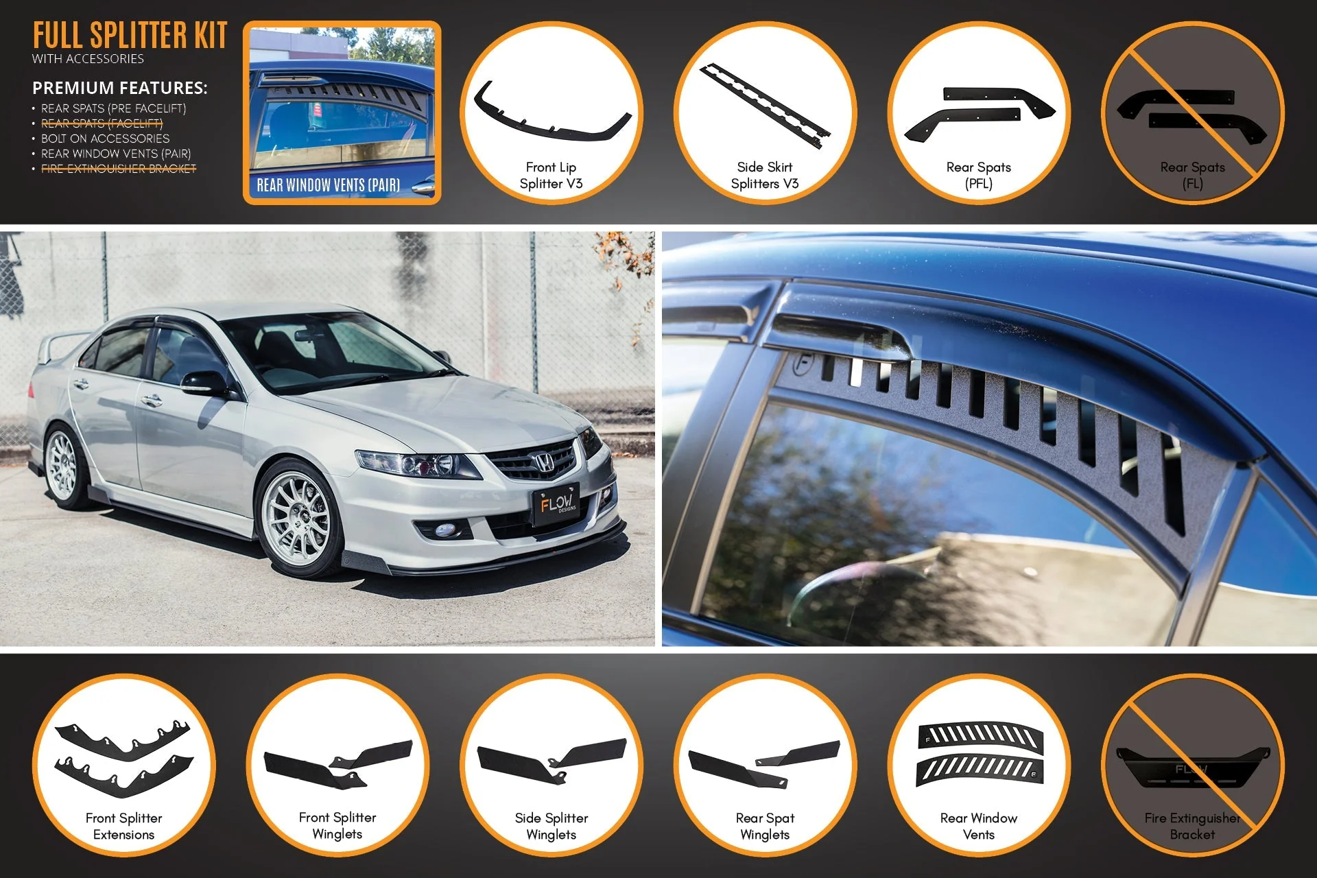 Honda Accord Euro FACELIFT CL7/CL9 Full Lip Splitter Set - Image 7