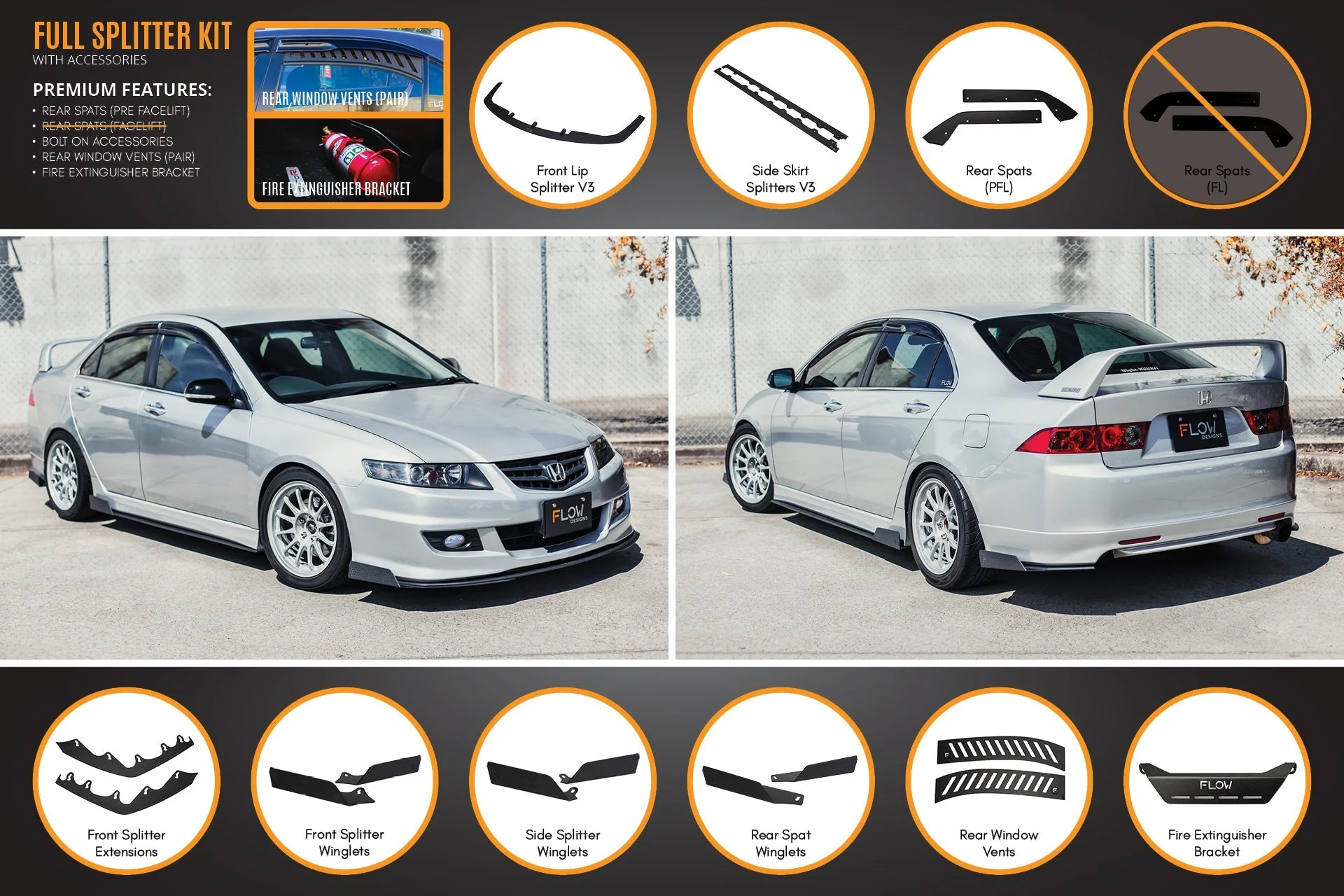 Honda Accord Euro FACELIFT CL7/CL9 Full Lip Splitter Set - Image 9