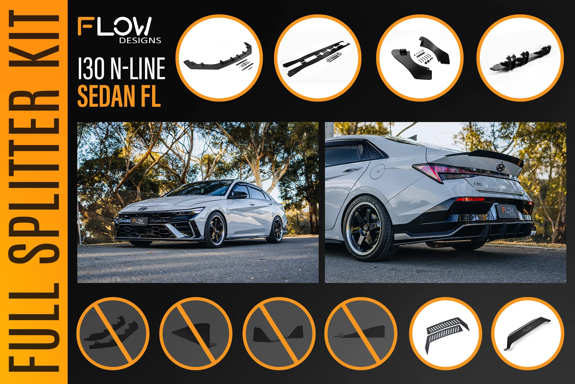 Hyundai CN7 V2 i30 N-Line Sedan FL 2025+ - Full Lip Splitter Set - Image 5