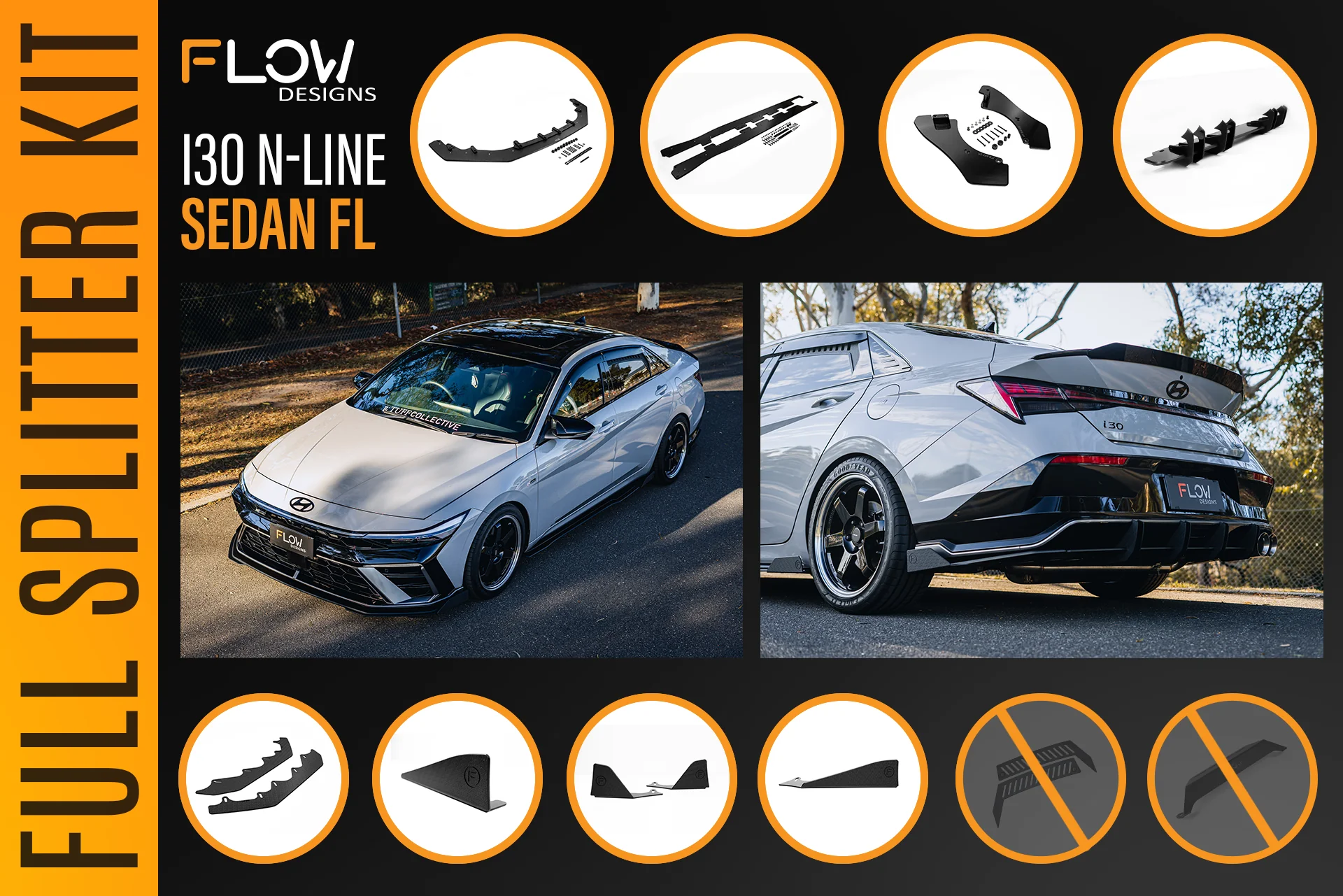 Hyundai CN7 V2 i30 N-Line Sedan FL 2025+ - Full Lip Splitter Set - Image 6