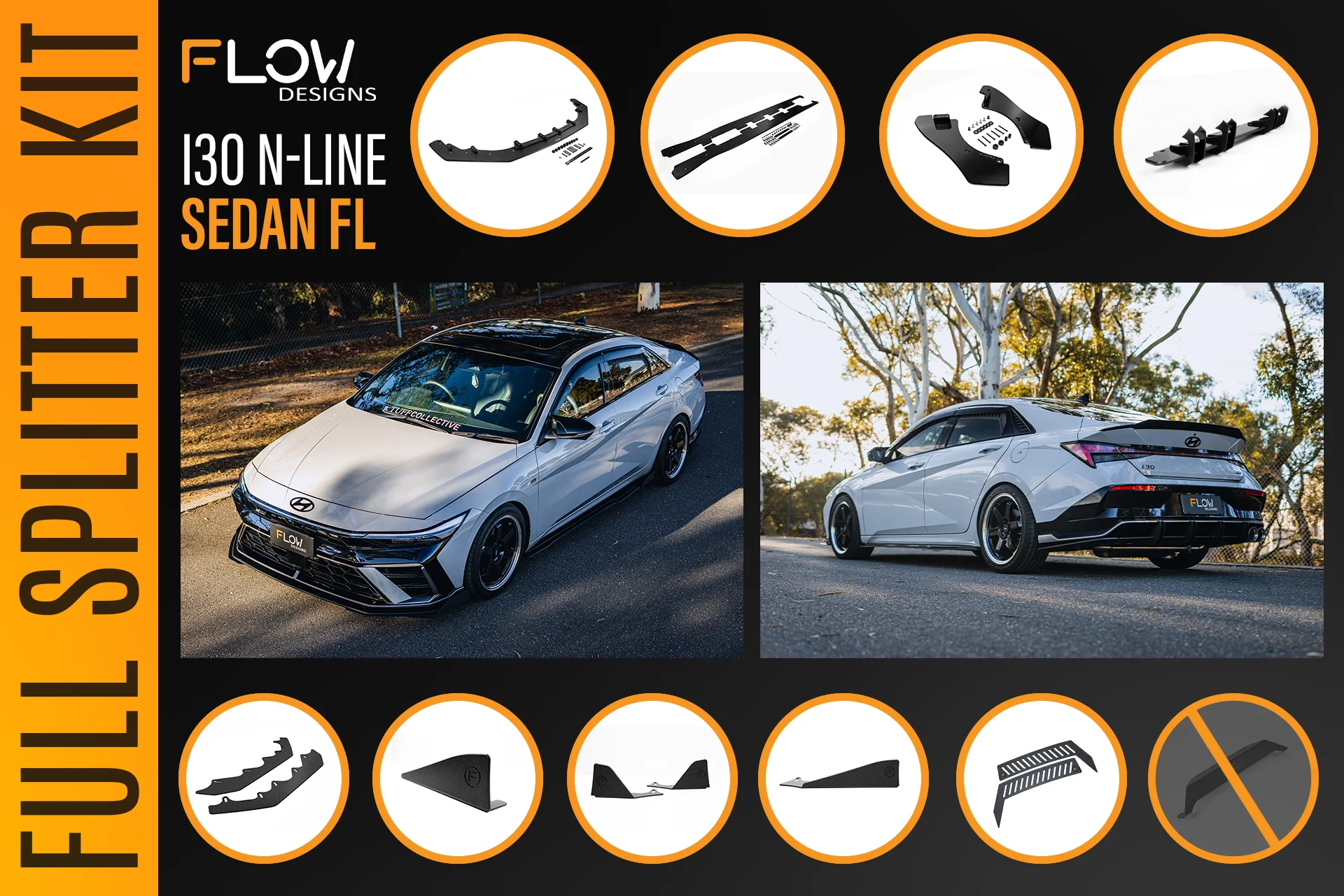 Hyundai CN7 V2 i30 N-Line Sedan FL 2025+ - Full Lip Splitter Set - Image 7