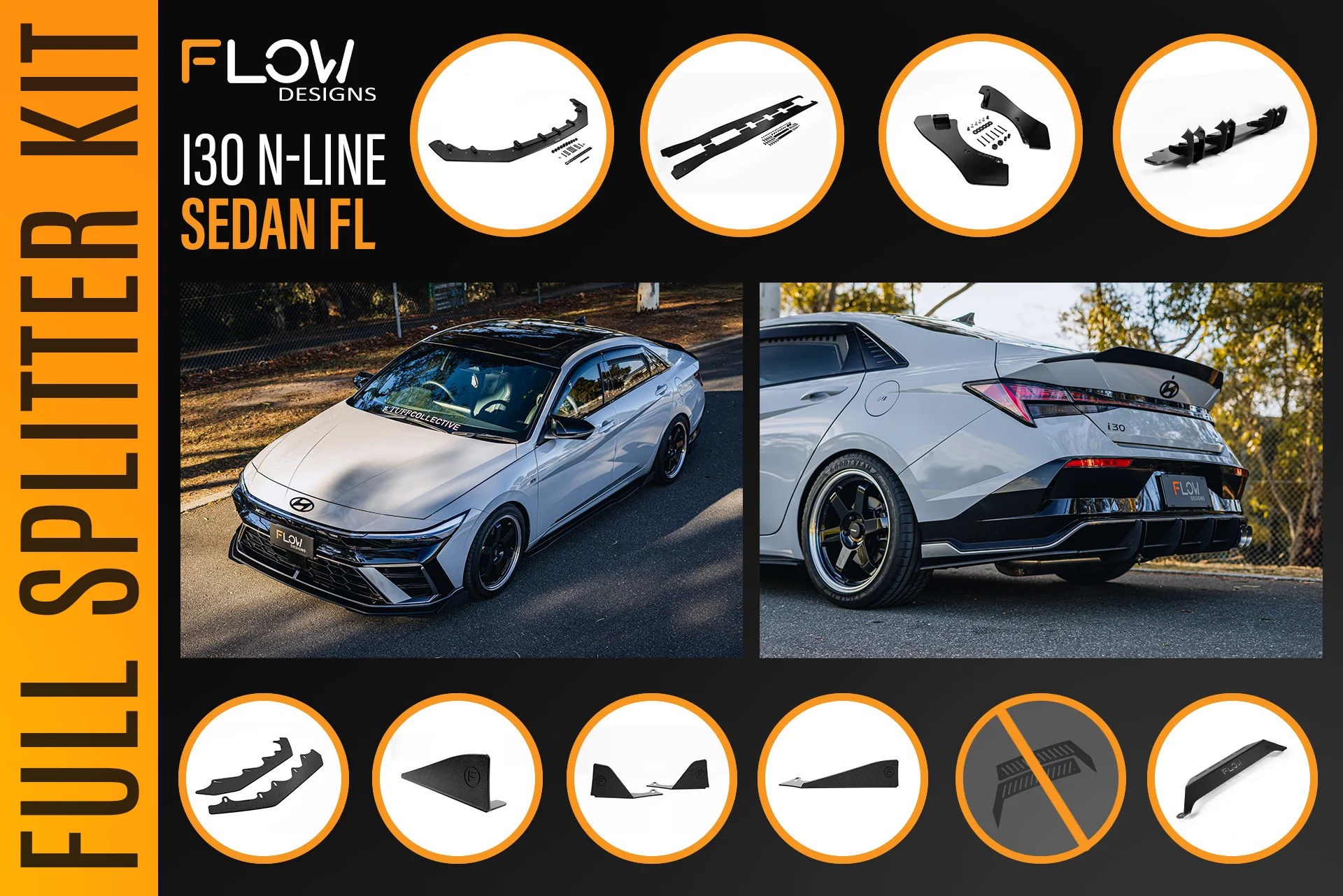 Hyundai CN7 V2 i30 N-Line Sedan FL 2025+ - Full Lip Splitter Set - Image 8