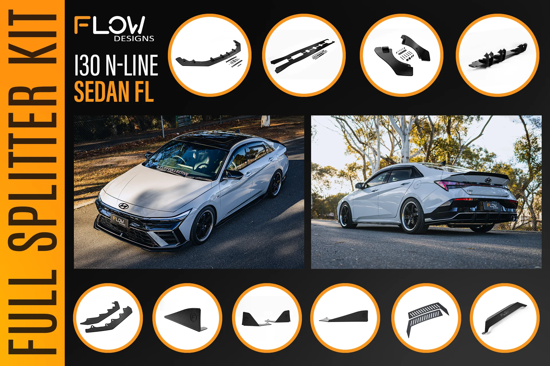 Hyundai CN7 V2 i30 N-Line Sedan FL 2025+ - Full Lip Splitter Set - Image 9
