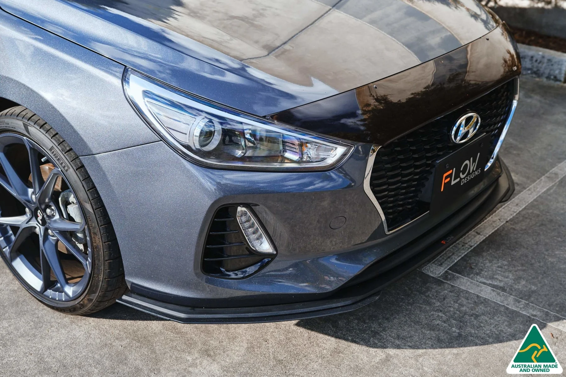 Flow Designs i30 Hatch PD1, PD2 (2018-2020) Front Lip Splitter & Mounting Brace [GLOSS BLACK] - Image 6