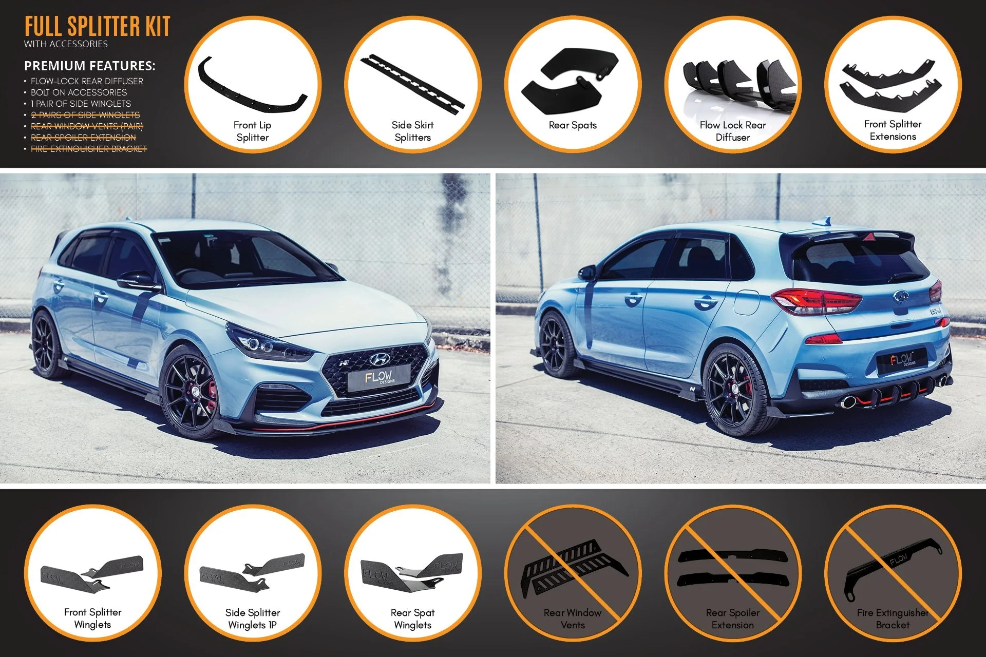 Flow Designs Hyundai i30N Hatch PD (2018-2020) Full Lip Splitter Set - Image 10