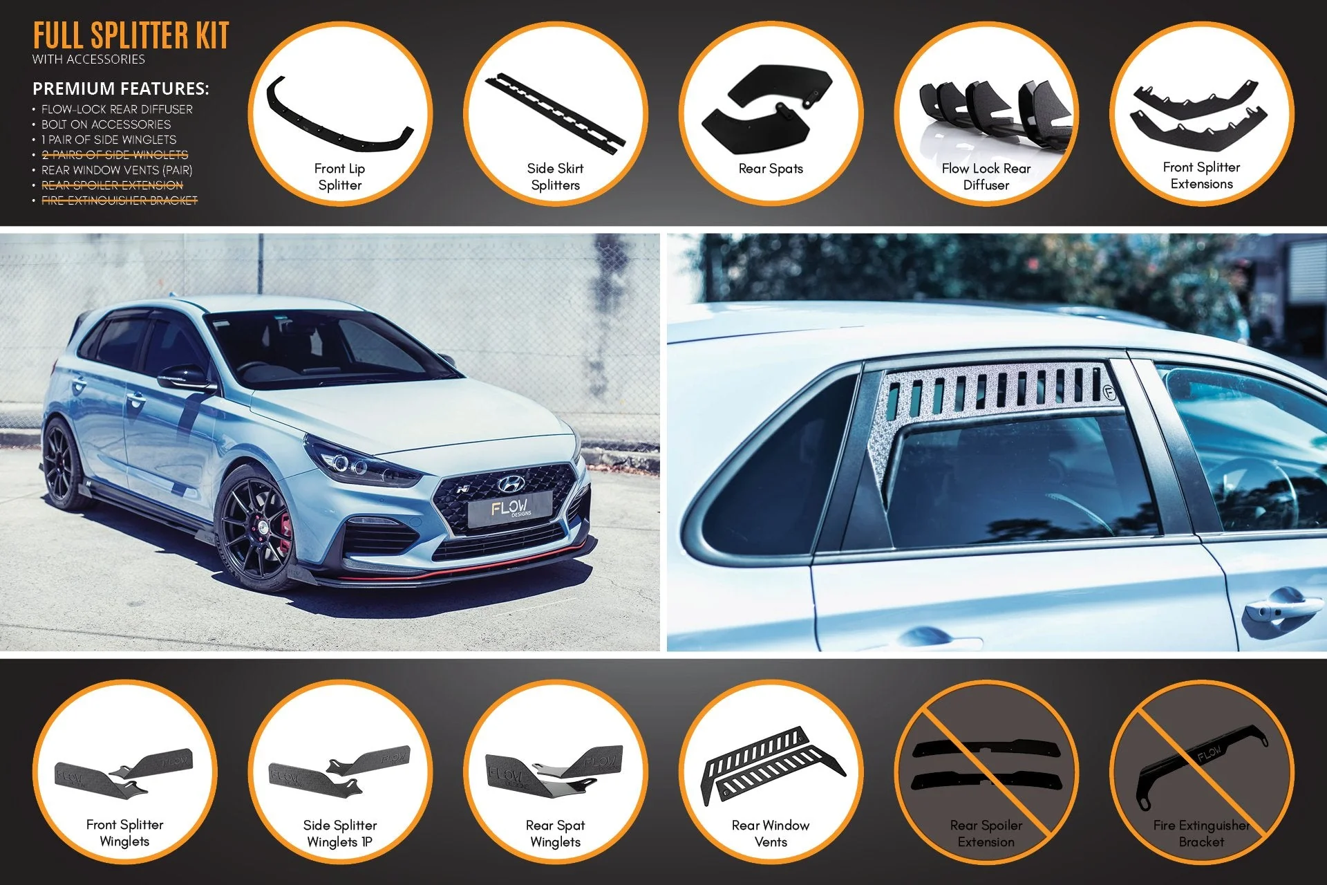 Flow Designs Hyundai i30N Hatch PD (2018-2020) Full Lip Splitter Set - Image 11