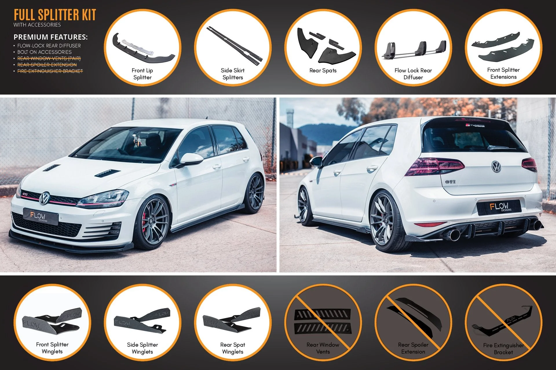 MK7 Golf GTI Full Lip Splitter Set with Flow-Lock Rear Diffuser - Image 10