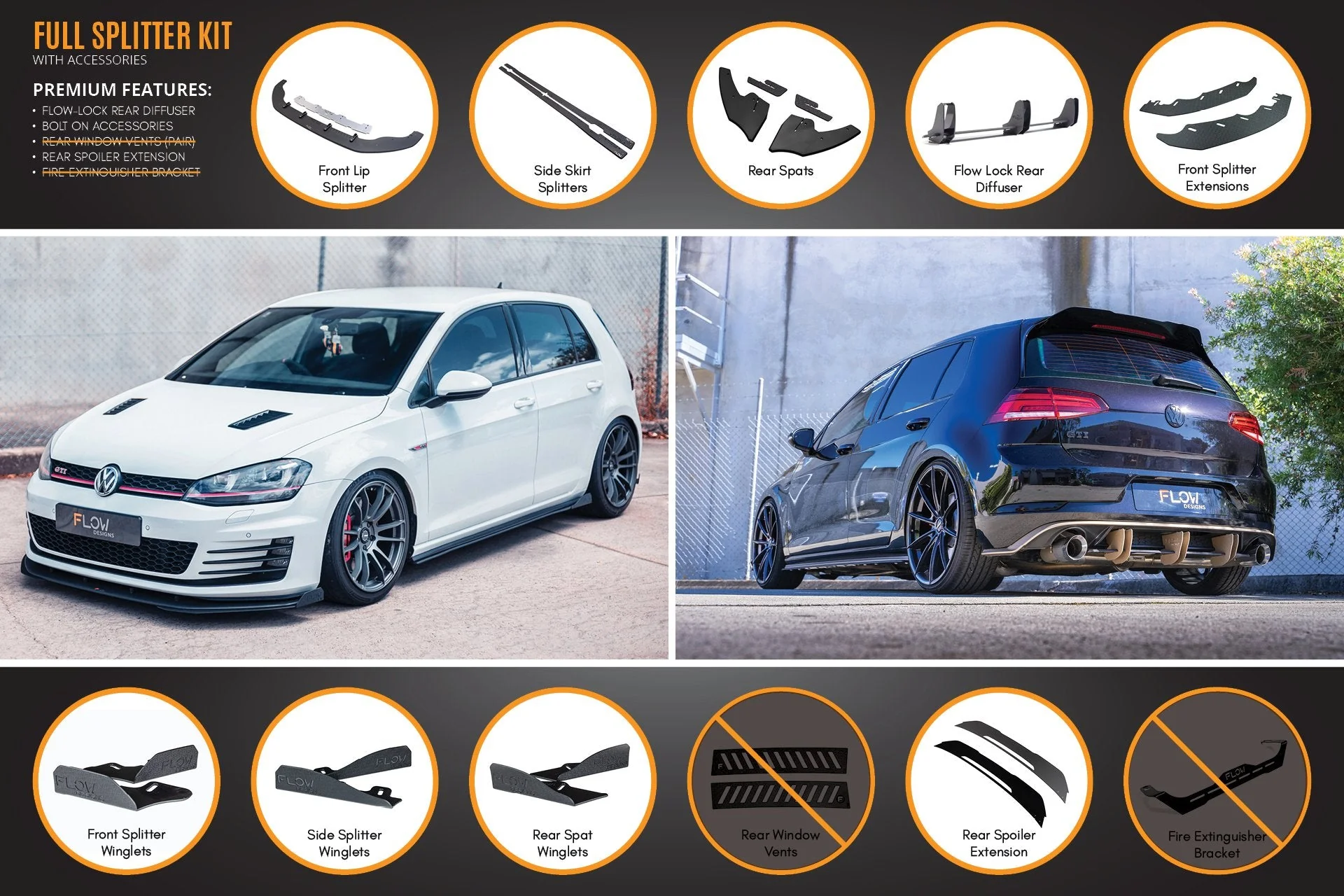 MK7 Golf GTI Full Lip Splitter Set with Flow-Lock Rear Diffuser - Image 12