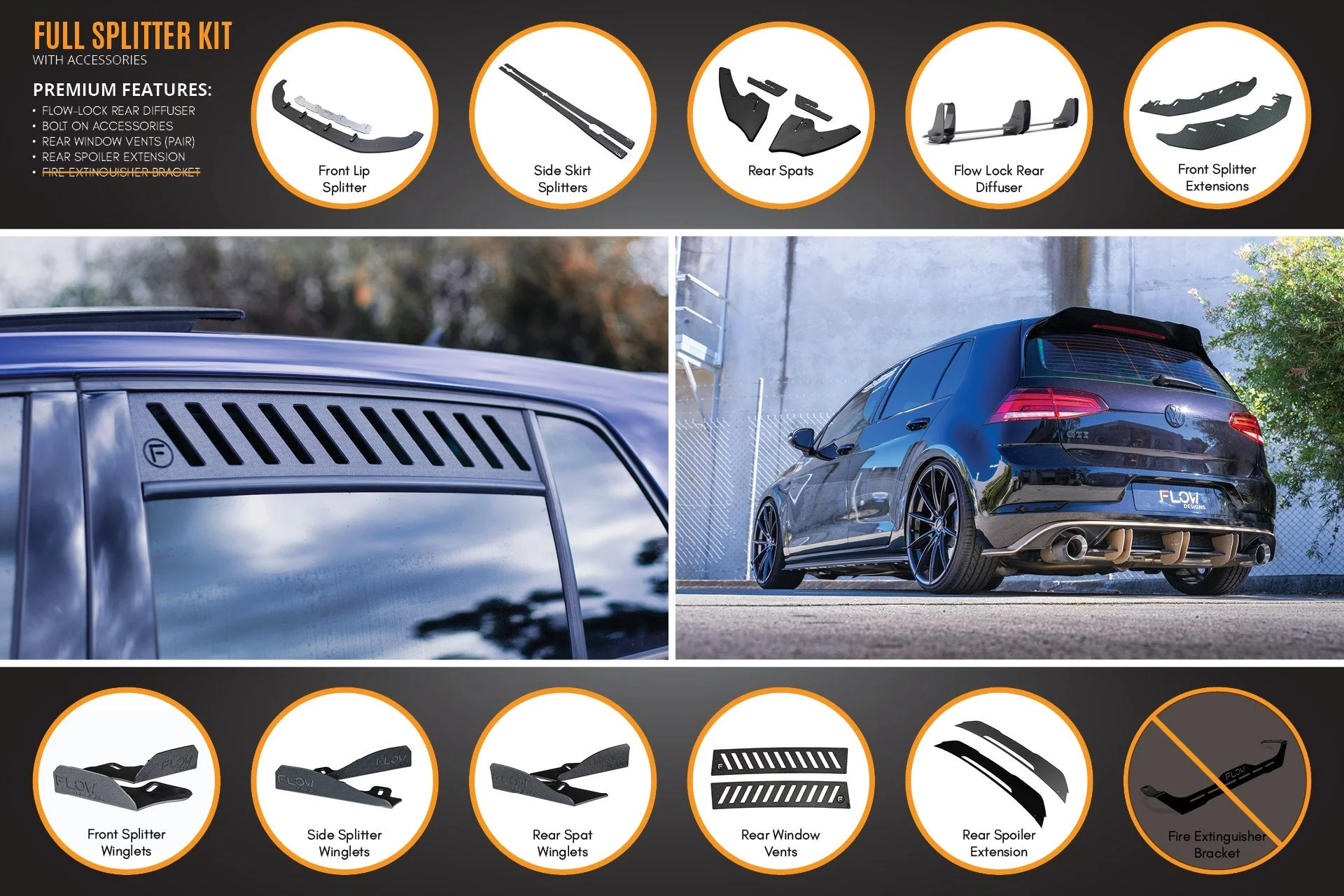 MK7 Golf GTI Full Lip Splitter Set with Flow-Lock Rear Diffuser - Image 16