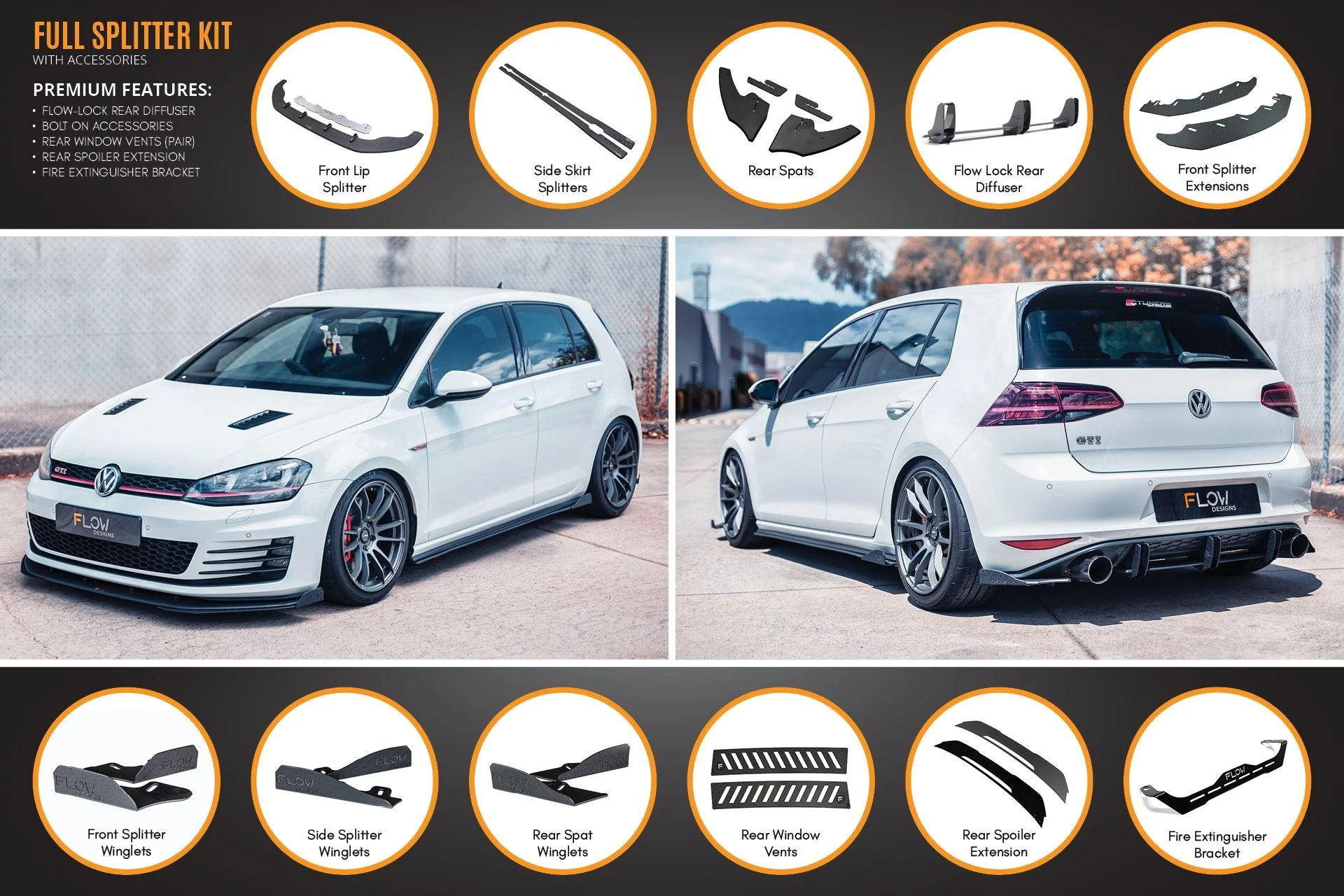 MK7 Golf GTI Full Lip Splitter Set with Flow-Lock Rear Diffuser - Image 17