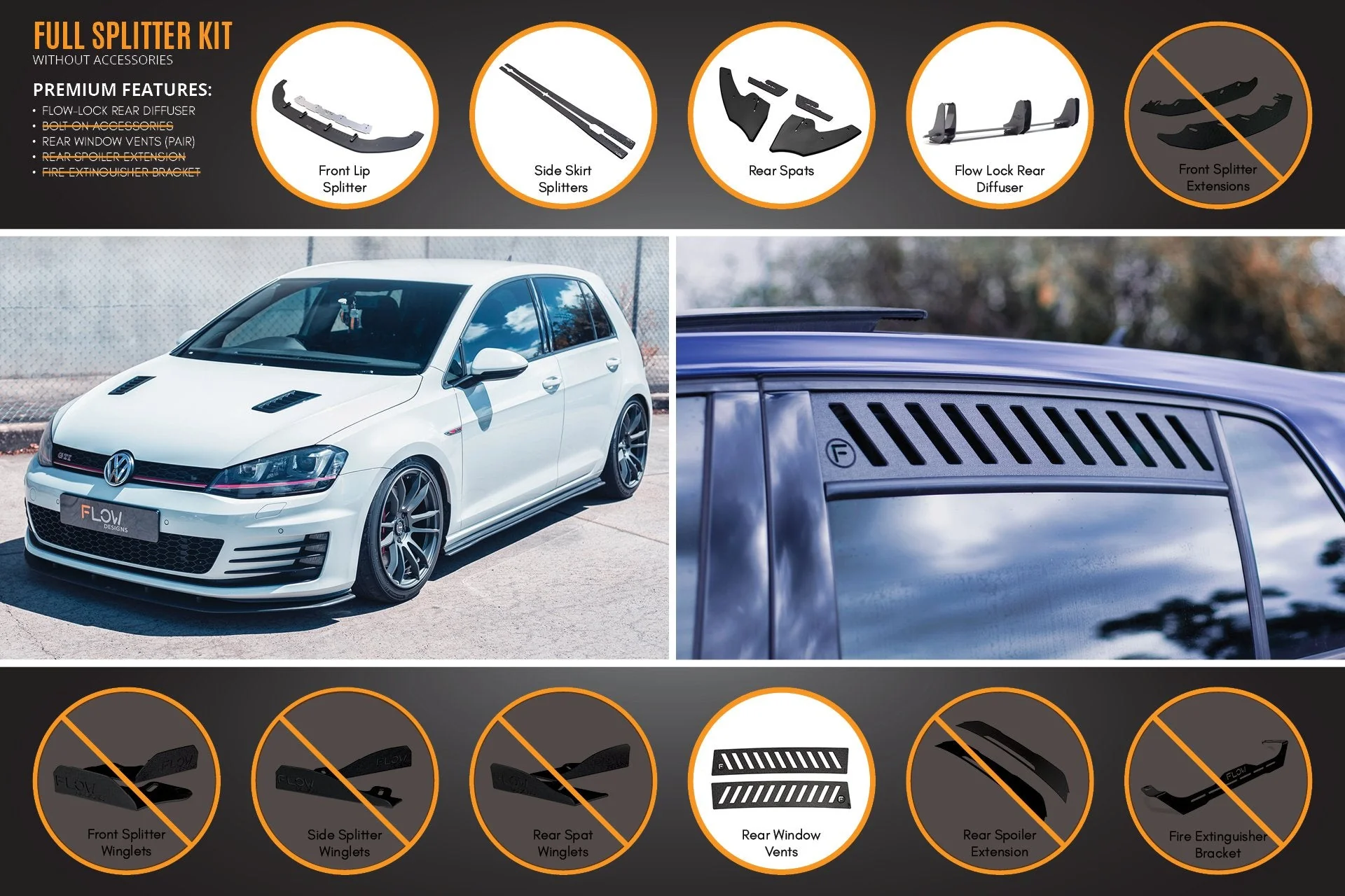 MK7 Golf GTI Full Lip Splitter Set with Flow-Lock Rear Diffuser - Image 3