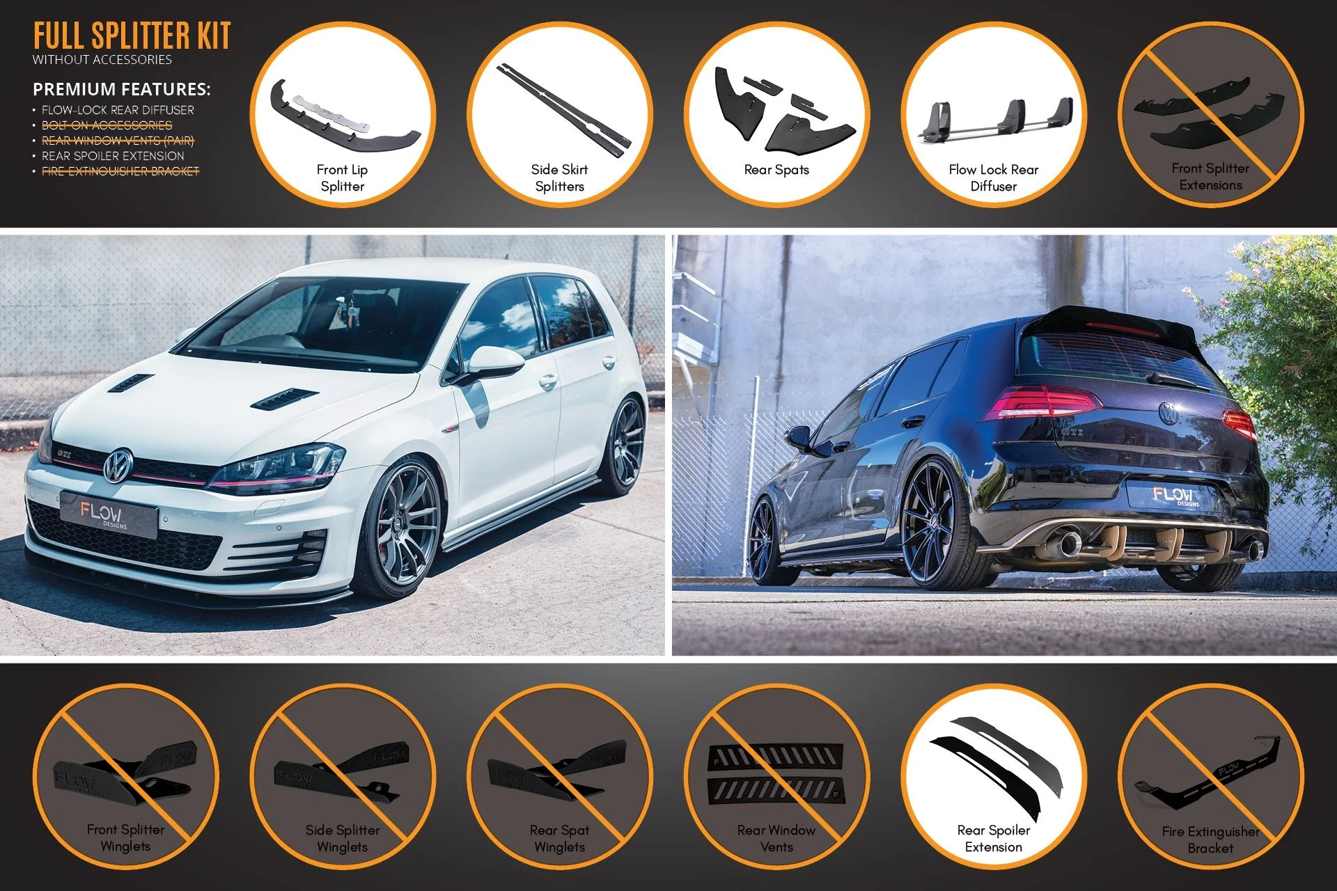 MK7 Golf GTI Full Lip Splitter Set with Flow-Lock Rear Diffuser - Image 4