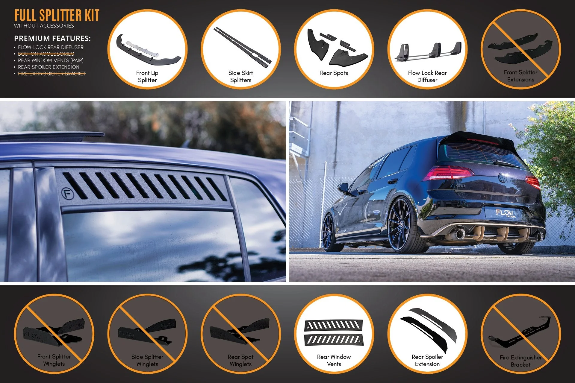 MK7 Golf GTI Full Lip Splitter Set with Flow-Lock Rear Diffuser - Image 8