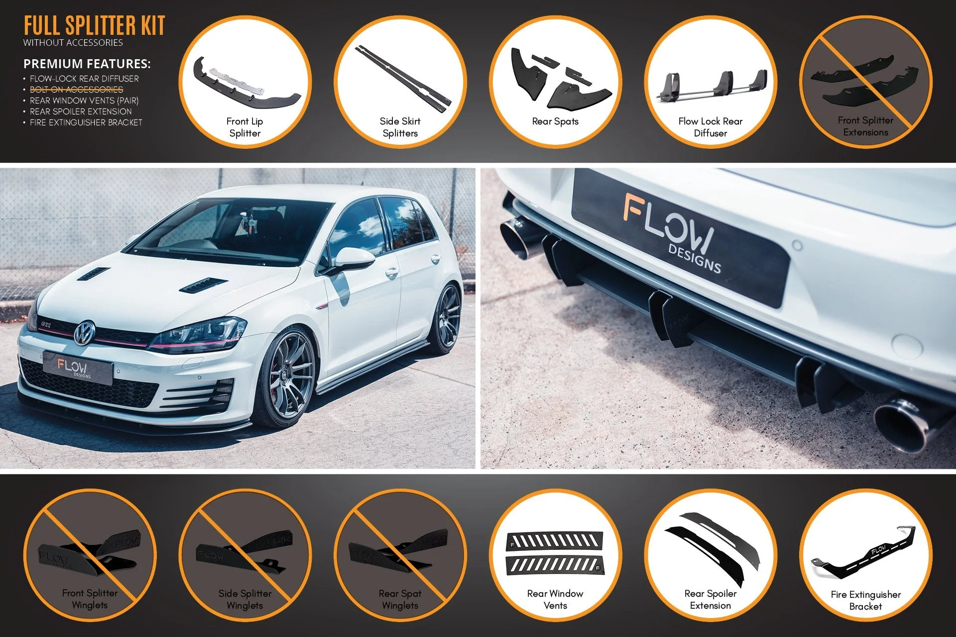 MK7 Golf GTI Full Lip Splitter Set with Flow-Lock Rear Diffuser - Image 9