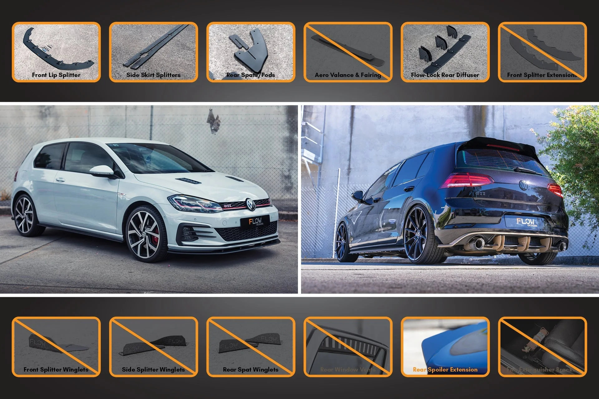 MK7.5 Golf GTI Full Lip Splitter Set with Flow-Lock Rear Diffuser - Image 4