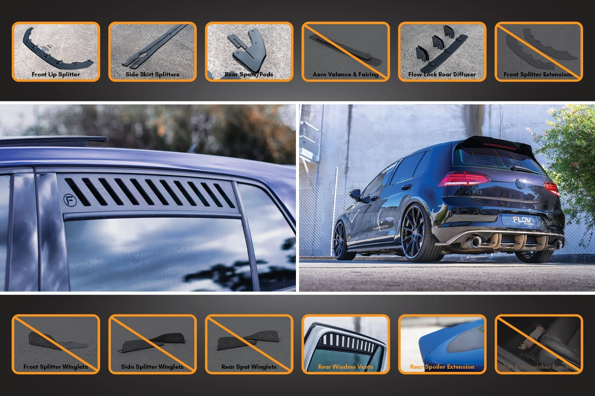 MK7.5 Golf GTI Full Lip Splitter Set with Flow-Lock Rear Diffuser - Image 8