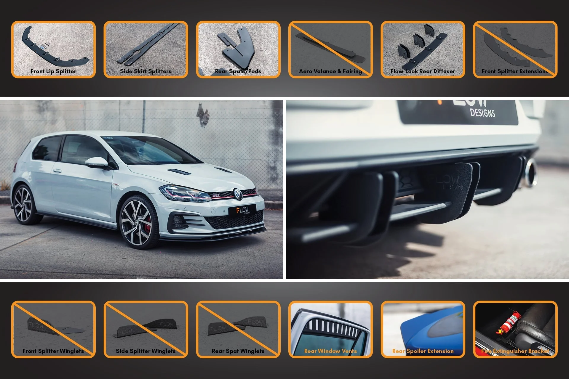 MK7.5 Golf GTI Full Lip Splitter Set with Flow-Lock Rear Diffuser - Image 9