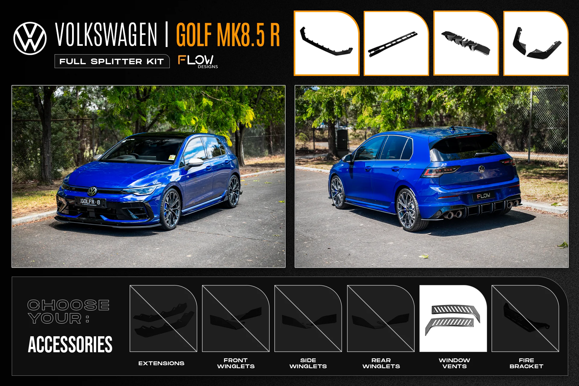 MK8.5 Golf R Full Lip Splitter Set - Image 3